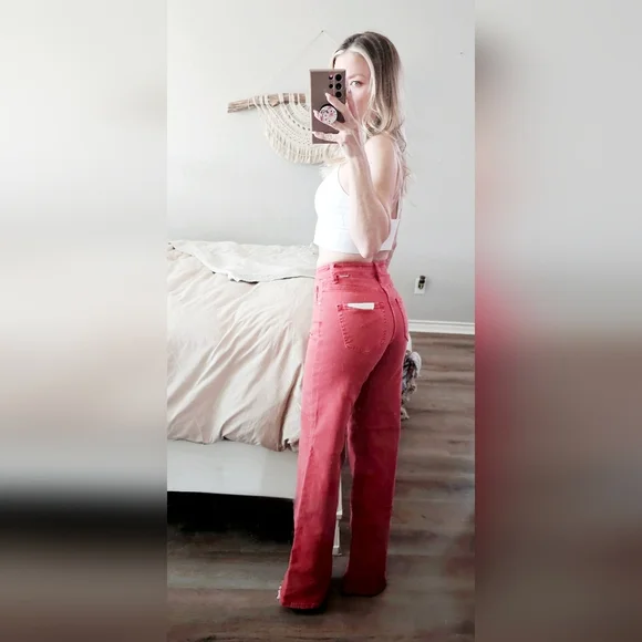 RISEN High Rise Tummy Control Classic Wide Leg Jeans Stretch Brick Various NEW - Picture 10 of 13